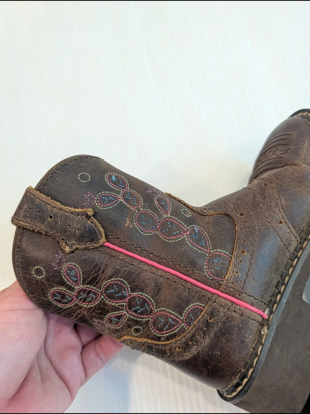 Kids Brown Western Cowboy Boots with Pink Accents